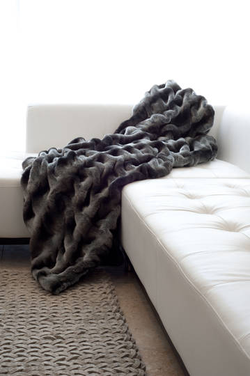 Heirloom Exotic Faux Fur Cushion/ Throw - Ruched Chinchilla