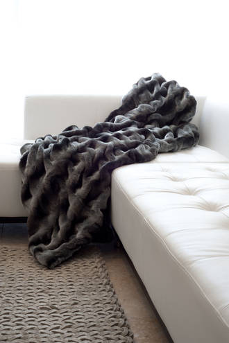 Heirloom Exotic Faux Fur Cushion/ Throw - Ruched Chinchilla