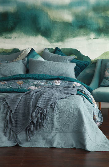 MM Linen - Allegra Bedspread Set / Eurocases - Bluestone