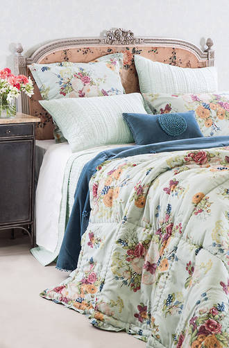 Bianca Lorenne - Bouquet Duck Egg Comforter/ Pillowcases and Cushion Sold Separately