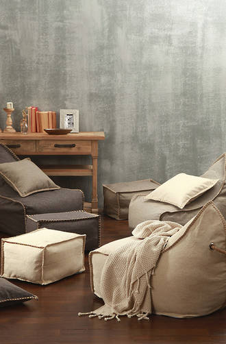 MM Linen - Mero Charcoal Beanbag & Ottoman Set