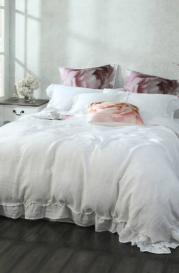 Mm Linen Laundered Linen Duvet Cover Set Frill White Duvet