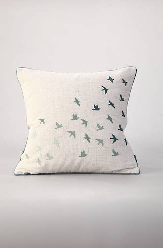 MM Linen - Flock of Birds Embroidered Cotton Cushion