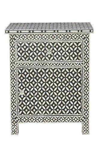 Bianca Lorenne Bone Inlay Eye Design Black/Ivory Bedside Table