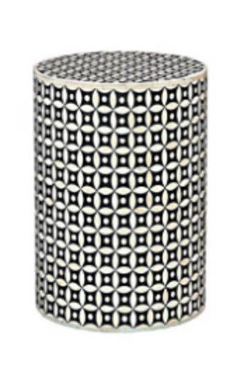 Bianca Lorenne Bone Inlay Eye Design Black/Ivory Side Table / Stool