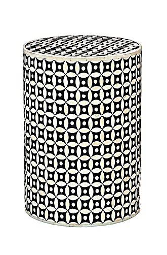 Bianca Lorenne Bone Inlay Eye Design Black/Ivory Side Table / Stool