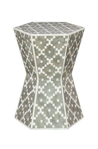 Bianca Lorenne Bone Inlay Diamond Grey/Ivory Stool