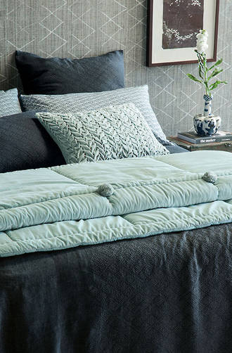 Bianca Lorenne Sashiko Midnight Linen Bedspread / Pillowcases Sold Separately