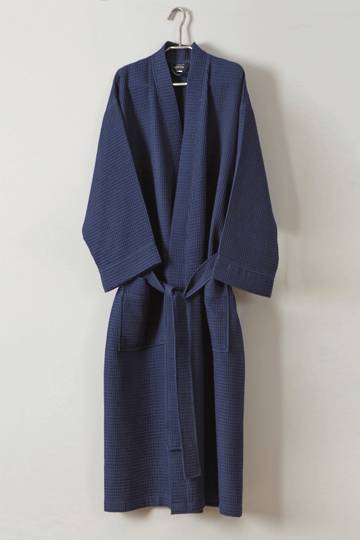 Baksana - Unisex 50-50 Waffle Kimono Style Robe - Navy