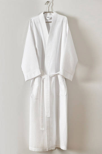 Baksana - Unisex 50-50 Waffle Kimono Style Robe - White
